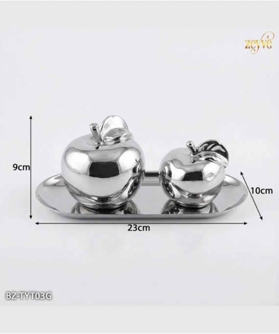 ZEYVE SILVER CERAMIC 2-PIECE APPLE SET TRAY 23x10x9cm